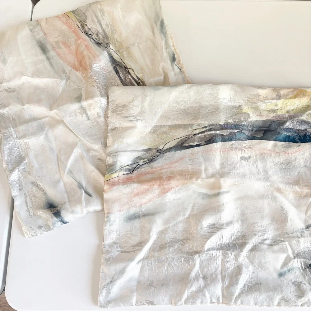 West Elm Abstract Metallic Watercolor Modern Linen Blend Pillow Cover Set Of 2